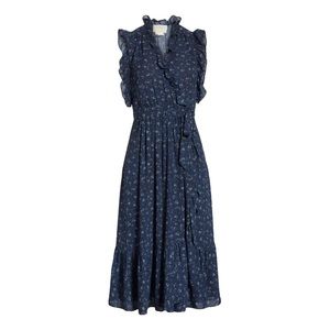 Kate spade navy blue wild rose print midi dress